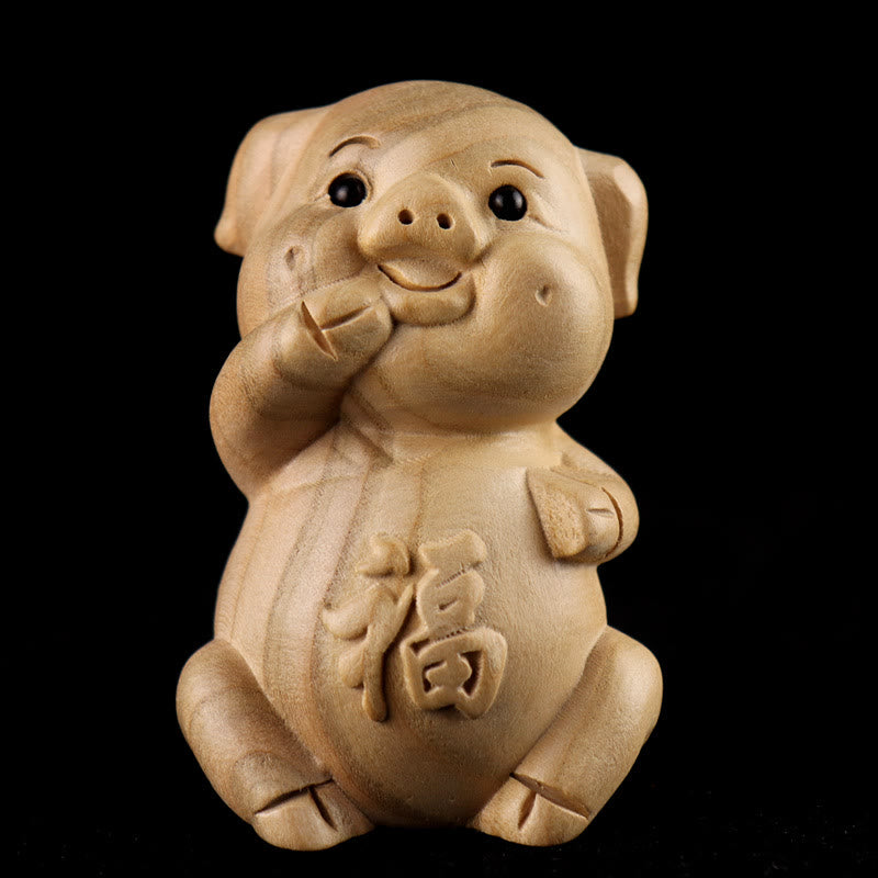 Buddha Stones Year Of The Snake Chinese Zodiac Fu Character Peach Wood Home Statue Decoration - Fu Character Pig - Height 11.5cm - image 31