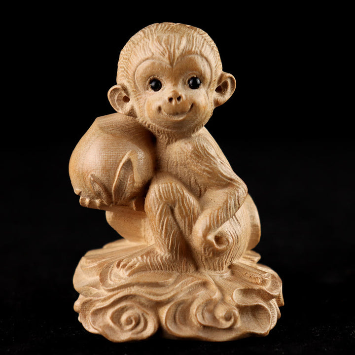 Buddha Stones Year Of The Snake Chinese Zodiac Fu Character Peach Wood Home Statue Decoration - Monkey Peach(Random Left/Right Facing) - Height 11.5cm - image 24