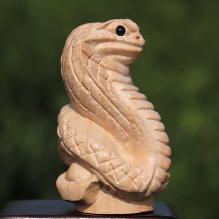 Buddha Stones Year Of The Snake Chinese Zodiac Fu Character Peach Wood Home Statue Decoration - Snake Cobra - Height 11.5cm - image 2