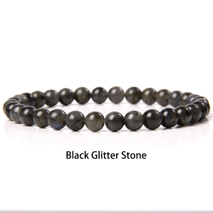 Buddha Stones 6mm Various Stone Crystal Black Glitter Stone Red Tiger Eye Beads Protection Bracelet - Black Glitter Stone - 6mm(Wrist Circumference 14-16cm) - image 2