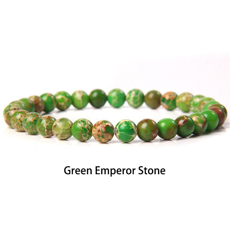 Buddha Stones 6mm Various Stone Crystal Black Glitter Stone Red Tiger Eye Beads Protection Bracelet - Green Emperor Stone - 6mm(Wrist Circumference 14-16cm) - image 11