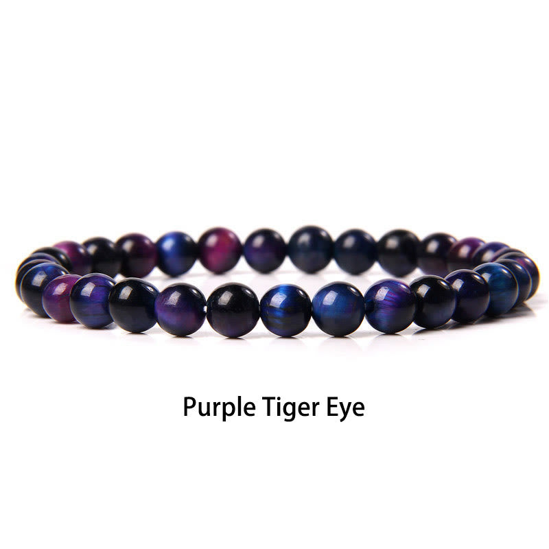 Buddha Stones 6mm Various Stone Crystal Black Glitter Stone Red Tiger Eye Beads Protection Bracelet - Purple Tiger Eye - 6mm(Wrist Circumference 14-16cm) - image 9