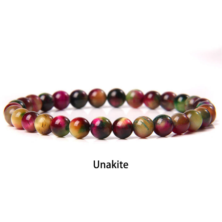 Buddha Stones 6mm Various Stone Crystal Black Glitter Stone Red Tiger Eye Beads Protection Bracelet - Unakite - 6mm(Wrist Circumference 14-16cm) - image 7