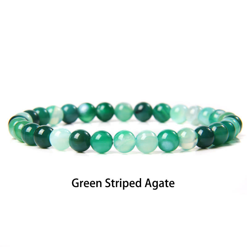 Buddha Stones 6mm Various Stone Crystal Black Glitter Stone Red Tiger Eye Beads Protection Bracelet - Green Striped Agate - 6mm(Wrist Circumference 14-16cm) - image 6