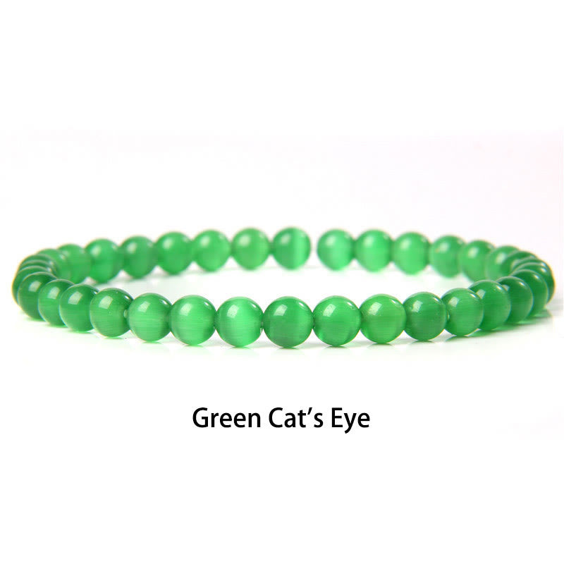 Buddha Stones 6mm Various Stone Crystal Black Glitter Stone Red Tiger Eye Beads Protection Bracelet - Green Cat's Eye - 6mm(Wrist Circumference 14-16cm) - image 16