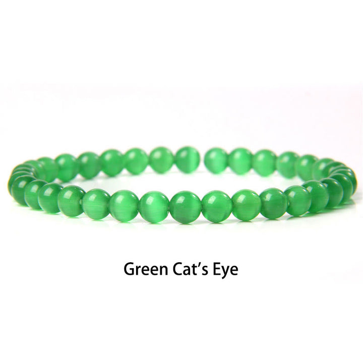 Buddha Stones 6mm Various Stone Crystal Black Glitter Stone Red Tiger Eye Beads Protection Bracelet - Green Cat's Eye - 6mm(Wrist Circumference 14-16cm) - image 16