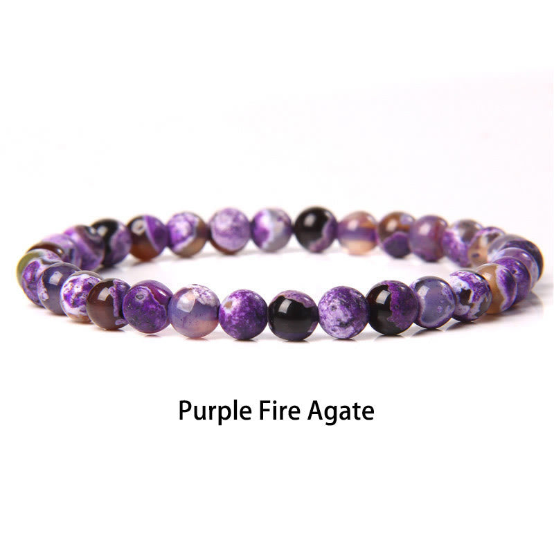 Buddha Stones 6mm Various Stone Crystal Black Glitter Stone Red Tiger Eye Beads Protection Bracelet - Purple Striped Agate - 6mm(Wrist Circumference 14-16cm) - image 23