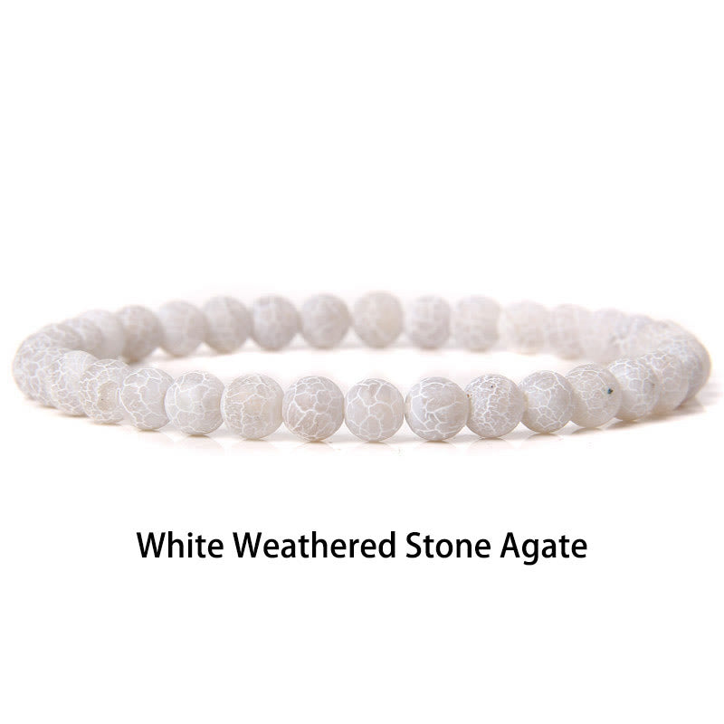 Buddha Stones 6mm Various Stone Crystal Black Glitter Stone Red Tiger Eye Beads Protection Bracelet - White Weathered Stone Agate - 6mm(Wrist Circumference 14-16cm) - image 26
