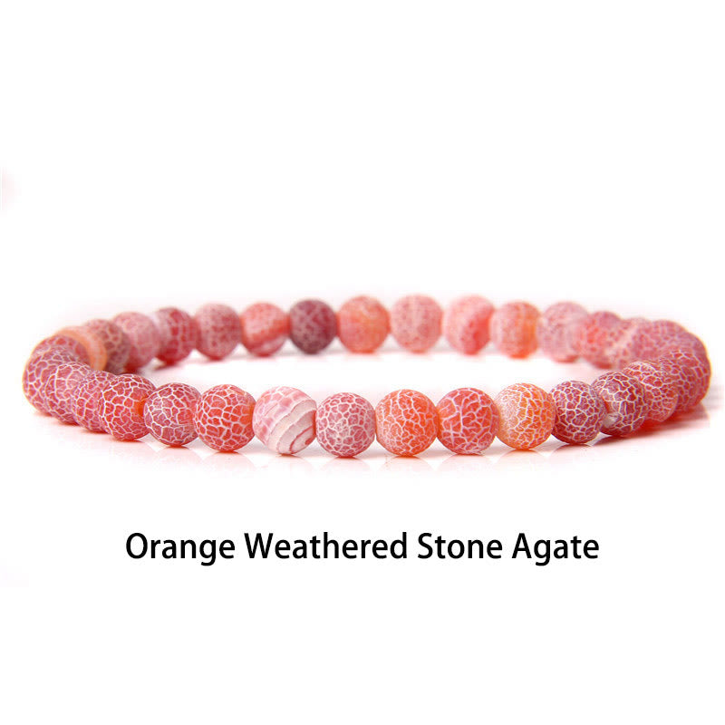 Buddha Stones 6mm Various Stone Crystal Black Glitter Stone Red Tiger Eye Beads Protection Bracelet - Orange Weathered Stone Agate - 6mm(Wrist Circumference 14-16cm) - image 32