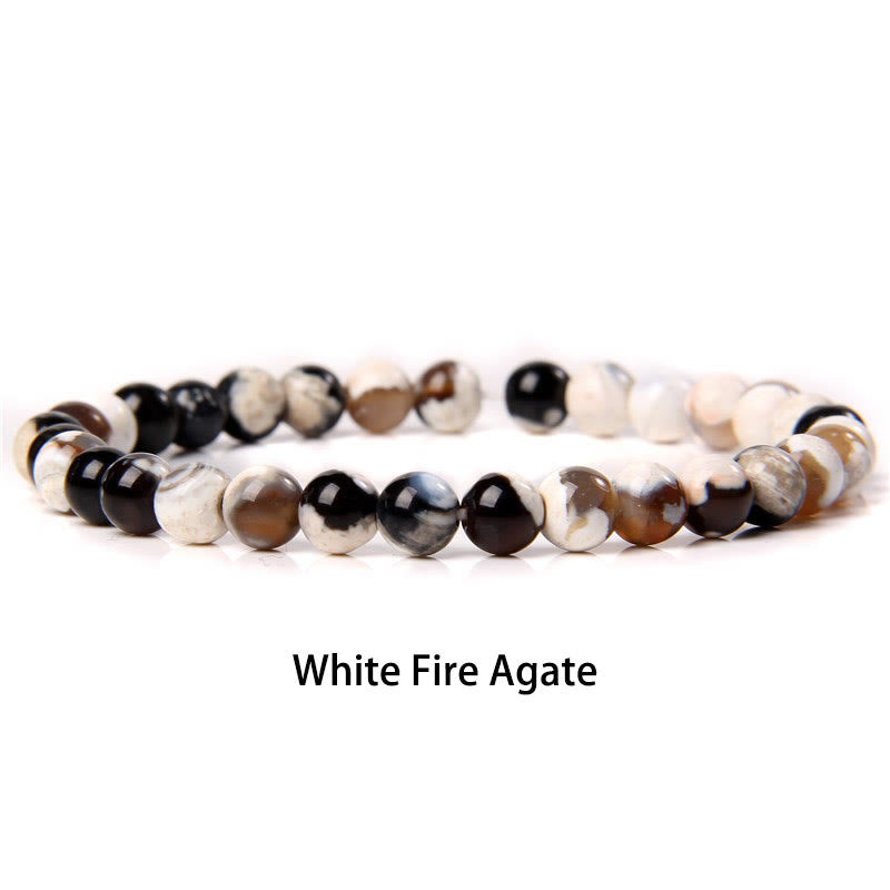 Buddha Stones 6mm Various Stone Crystal Black Glitter Stone Red Tiger Eye Beads Protection Bracelet - White Fire Agate - 6mm(Wrist Circumference 14-16cm) - image 30