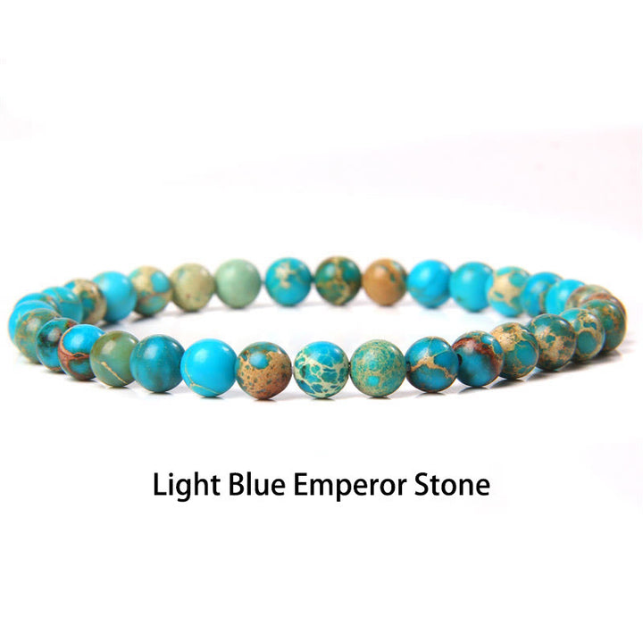 Buddha Stones 6mm Various Stone Crystal Black Glitter Stone Red Tiger Eye Beads Protection Bracelet - Light Blue Emperor Stone - 6mm(Wrist Circumference 14-16cm) - image 29