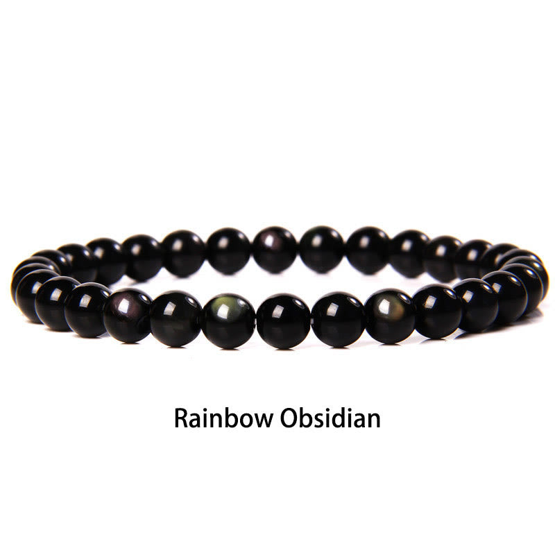 Buddha Stones 6mm Various Stone Crystal Black Glitter Stone Red Tiger Eye Beads Protection Bracelet - Rainbow Obsidian - 6mm(Wrist Circumference 14-16cm) - image 34