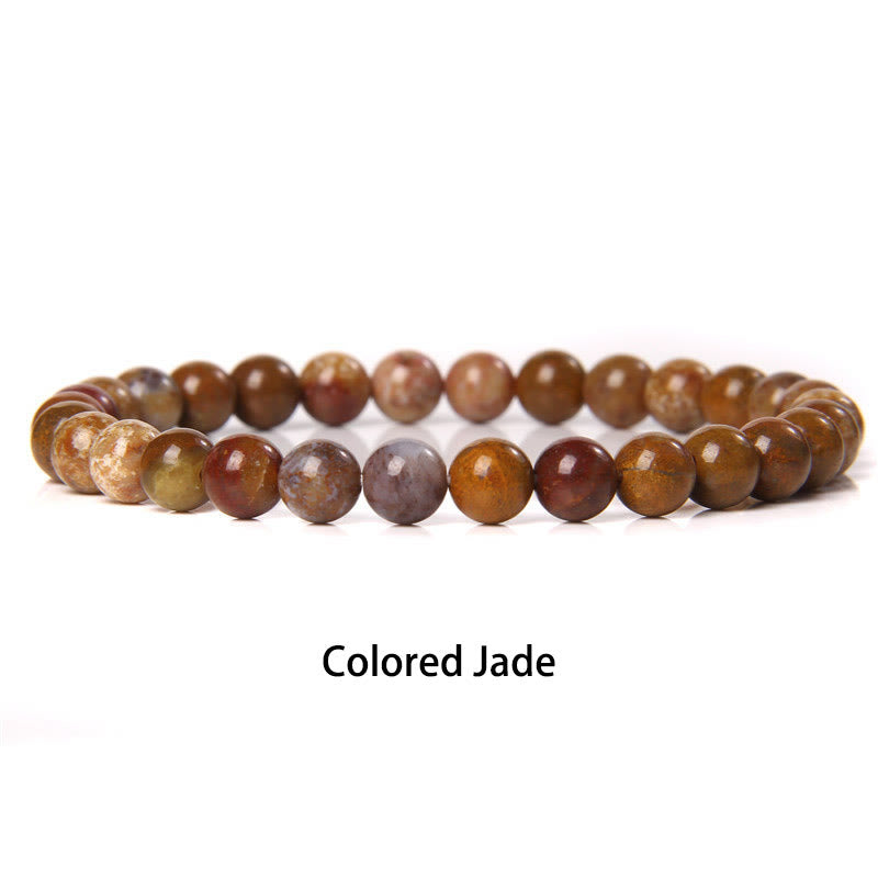 Buddha Stones 6mm Various Stone Crystal Black Glitter Stone Red Tiger Eye Beads Protection Bracelet - Colored Jade - 6mm(Wrist Circumference 14-16cm) - image 43