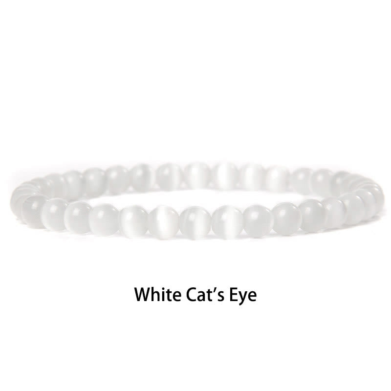 Buddha Stones 6mm Various Stone Crystal Black Glitter Stone Red Tiger Eye Beads Protection Bracelet - White Cat's Eye - 6mm(Wrist Circumference 14-16cm) - image 39