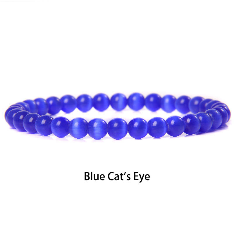 Buddha Stones 6mm Various Stone Crystal Black Glitter Stone Red Tiger Eye Beads Protection Bracelet - Blue Cat's Eye - 6mm(Wrist Circumference 14-16cm) - image 44