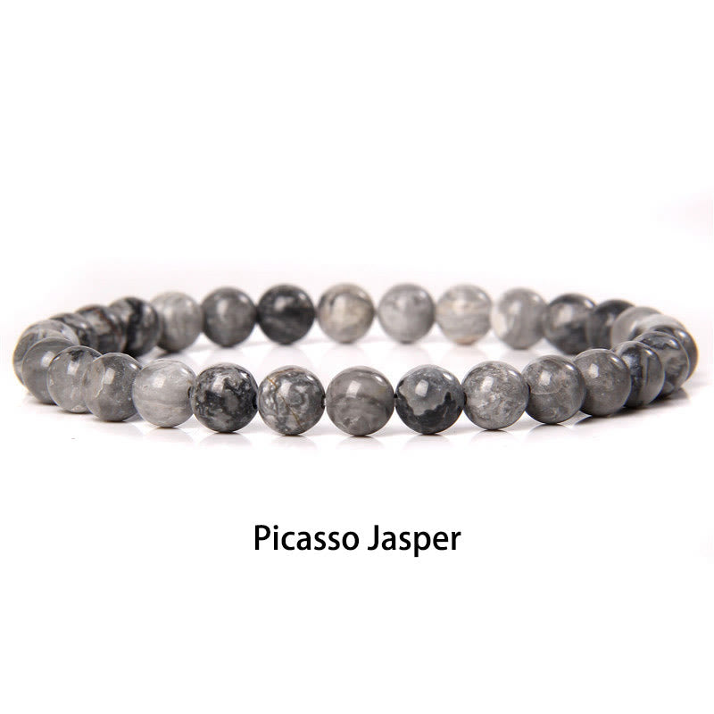 Buddha Stones 6mm Various Stone Crystal Black Glitter Stone Red Tiger Eye Beads Protection Bracelet - Picasso Jasper - 6mm(Wrist Circumference 14-16cm) - image 45