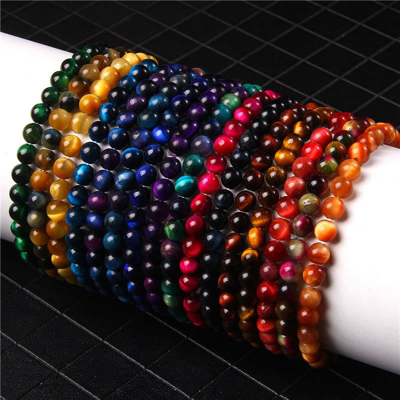 Buddha Stones 6mm Various Stone Crystal Black Glitter Stone Red Tiger Eye Beads Protection Bracelet - image 1