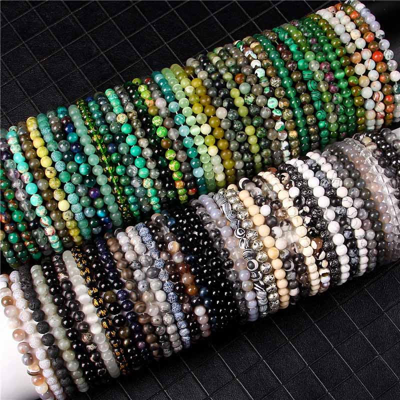 Buddha Stones 6mm Various Stone Crystal Black Glitter Stone Red Tiger Eye Beads Protection Bracelet - image 52