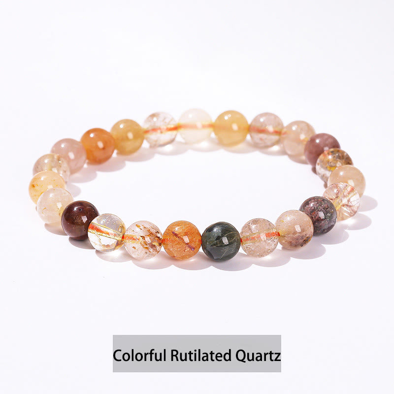Buddha Stones Various Crystal Stone Amethyst Green Aventurine Rose Quartz Healing Bracelet - Colorful Rutilated Quartz - 10mm(Wrist Circumference 14-16cm) - image 19