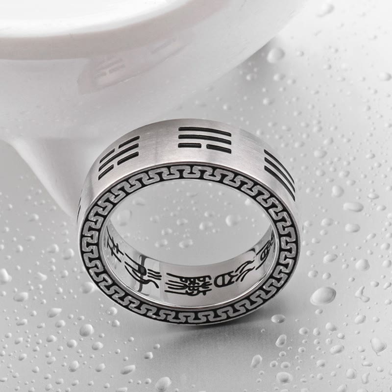 Buddha Stones Bagua Yin Yang Taoist Nine-Character Mantra Titanium Steel Harmony Ring - image 1