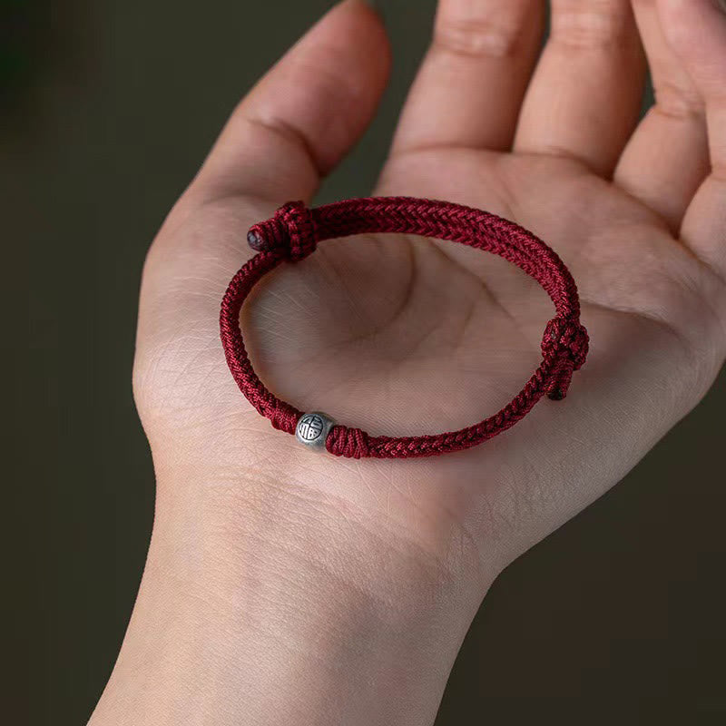 Buddha Stones Handmade String 925 Sterling Silver Fu Bead Braided Fortune Bracelet - image 3