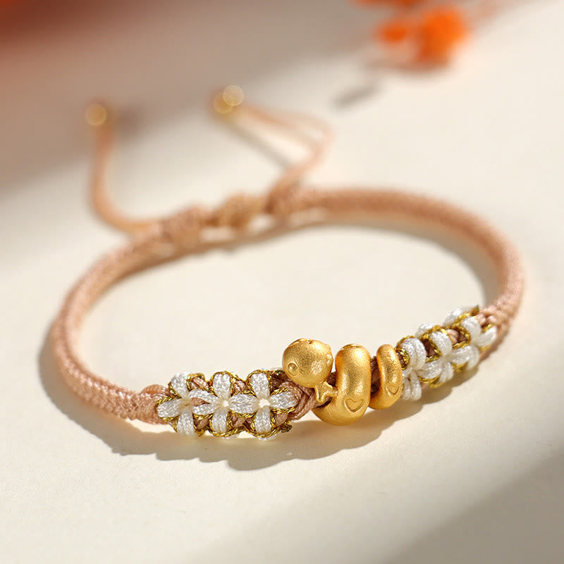 Buddha Stones Handmade 999 Sterling Silver Year Of The Snake Red String Heart Peach Blossom Luck Bracelet - Bisque String 999 Sterling Silver(Wrist Circumference: 15-18cm) - image 16