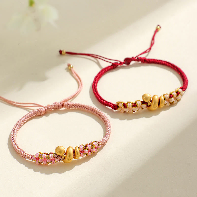Buddha Stones Handmade 999 Sterling Silver Year Of The Snake Red String Heart Peach Blossom Luck Bracelet - image 15