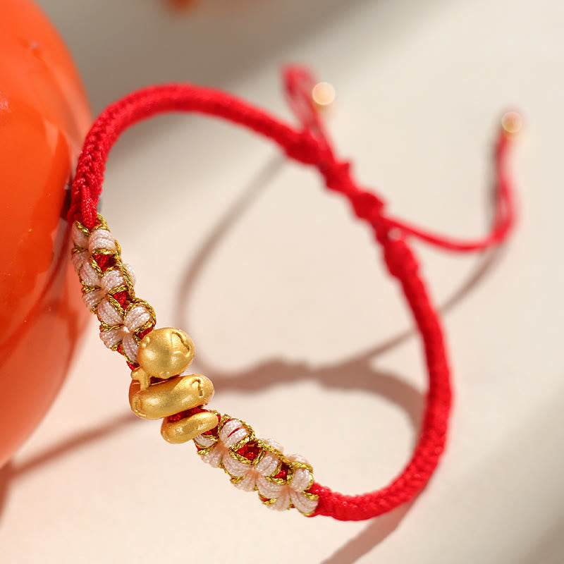Buddha Stones Handmade 999 Sterling Silver Year Of The Snake Red String Heart Peach Blossom Luck Bracelet - image 3