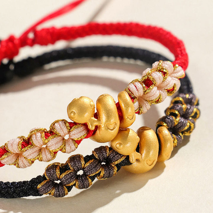 Buddha Stones Handmade 999 Sterling Silver Year Of The Snake Red String Heart Peach Blossom Luck Bracelet - image 13