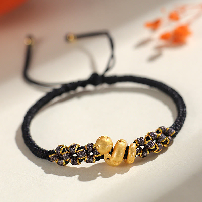 Buddha Stones Handmade 999 Sterling Silver Year Of The Snake Red String Heart Peach Blossom Luck Bracelet - Black String 999 Sterling Silver(Wrist Circumference: 15-18cm) - image 12