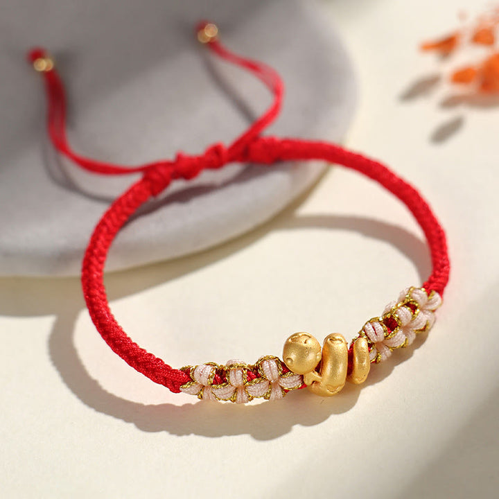 Buddha Stones Handmade 999 Sterling Silver Year Of The Snake Red String Heart Peach Blossom Luck Bracelet - image 2