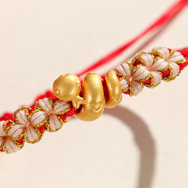 Buddha Stones Handmade 999 Sterling Silver Year Of The Snake Red String Heart Peach Blossom Luck Bracelet - image 4