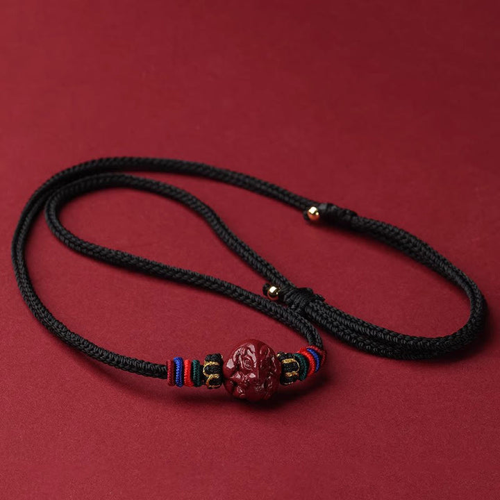 Buddha Stones Cinnabar Chinese Zodiac Black String Blessing Necklace Pendants - Cinnabar Rat - image 0