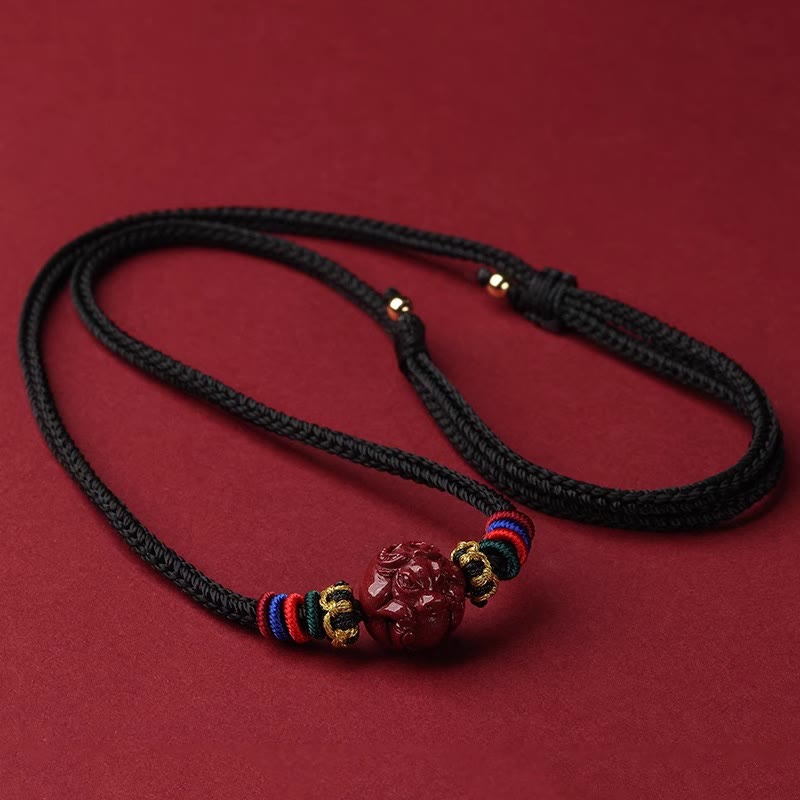 Buddha Stones Cinnabar Chinese Zodiac Black String Blessing Necklace Pendants - Cinnabar Ox - image 2