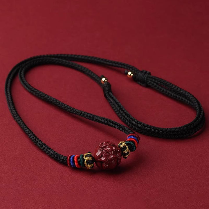 Buddha Stones Cinnabar Chinese Zodiac Black String Blessing Necklace Pendants - Cinnabar Ox - image 2