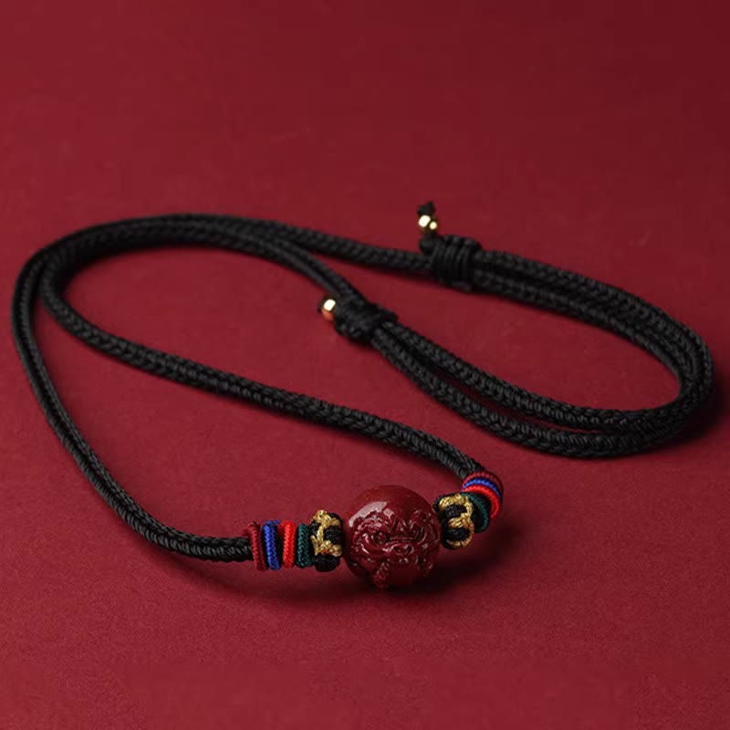 Buddha Stones Cinnabar Chinese Zodiac Black String Blessing Necklace Pendants - Cinnabar Tiger - image 3