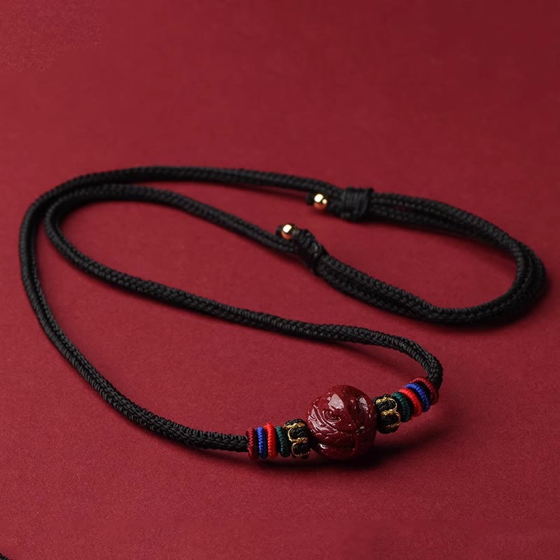 Buddha Stones Cinnabar Chinese Zodiac Black String Blessing Necklace Pendants - Cinnabar Snake - image 21
