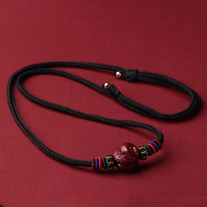 Buddha Stones Cinnabar Chinese Zodiac Black String Blessing Necklace Pendants - Cinnabar Snake - image 21