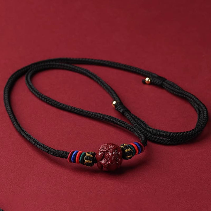 Buddha Stones Cinnabar Chinese Zodiac Black String Blessing Necklace Pendants - Cinnabar Horse - image 22