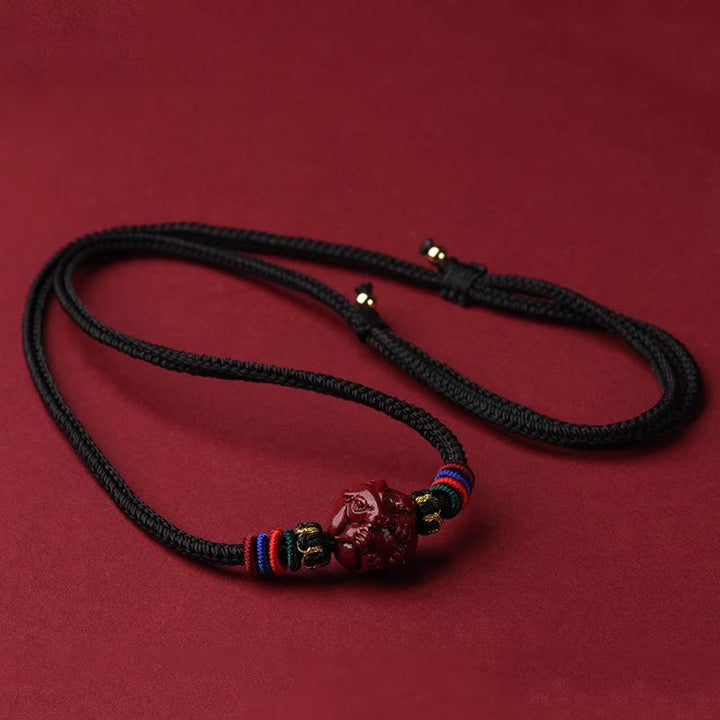 Buddha Stones Cinnabar Chinese Zodiac Black String Blessing Necklace Pendants - Cinnabar Goat - image 23