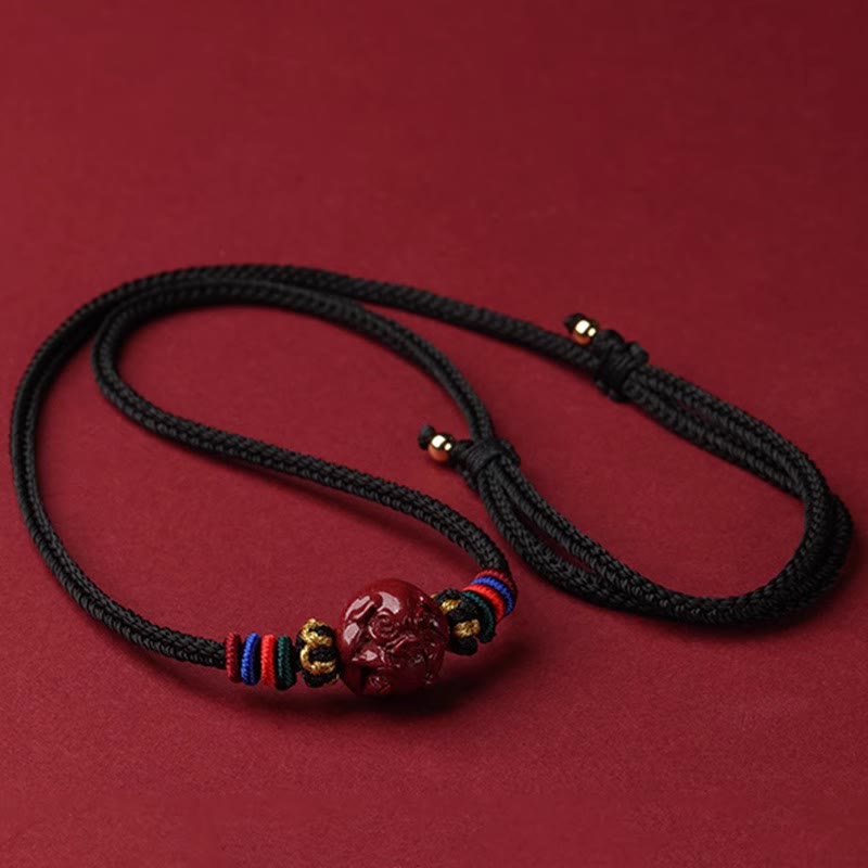 Buddha Stones Cinnabar Chinese Zodiac Black String Blessing Necklace Pendants - Cinnabar Pig - image 27