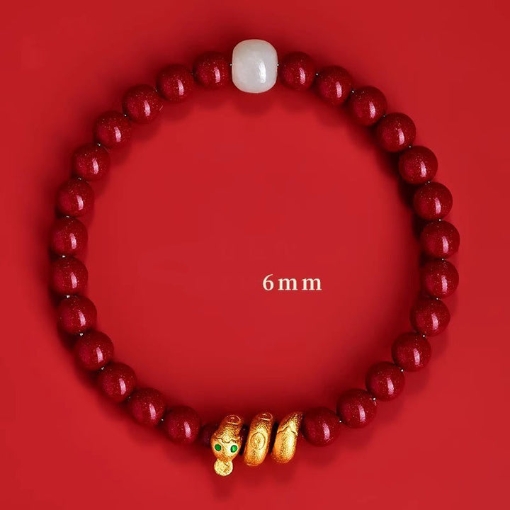 Buddha Stones Cinnabar Bead Hetian Jade Year Of The Snake Blessing Bracelet - 6mm Cinnabar Hetian Jade Snake(Wrist Circumference: 15cm) - image 16