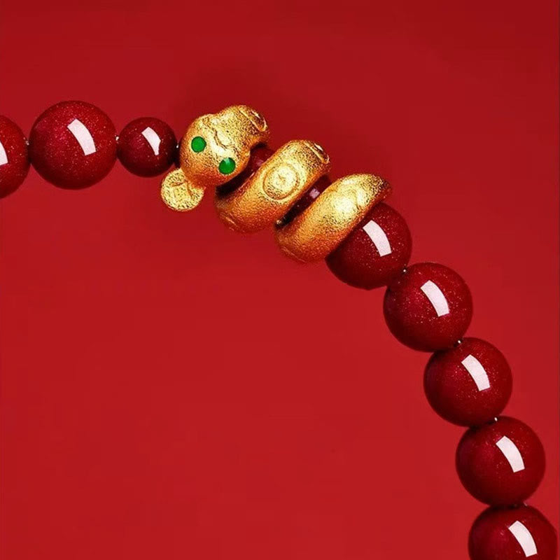 Buddha Stones Cinnabar Bead Hetian Jade Year Of The Snake Blessing Bracelet - image 12
