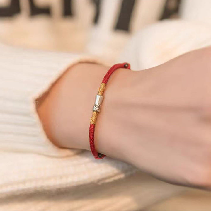 Buddha Stones Handmade 925 Sterling Silver Bamboo Design Red String Luck Braided Bracelet - image 10