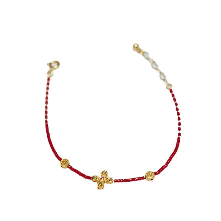 Buddha Stones 24k Gold Plated 925 Sterling Silver Liuli Glass Bead PiXiu Four Leaf Clover Joy And Happiness Wealth Bracelet - image 8