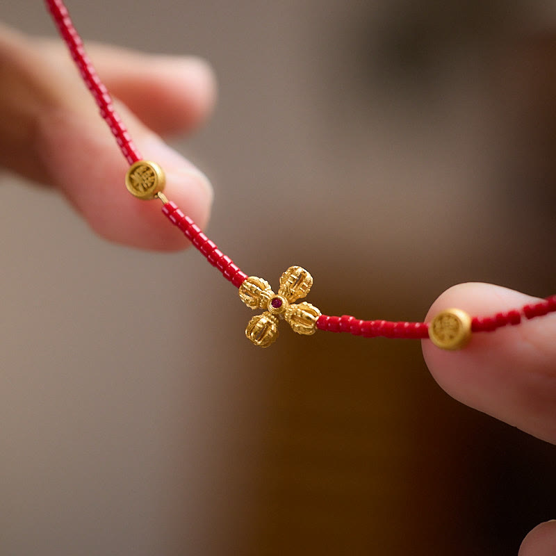 Buddha Stones 24k Gold Plated 925 Sterling Silver Liuli Glass Bead PiXiu Four Leaf Clover Joy And Happiness Wealth Bracelet - image 7
