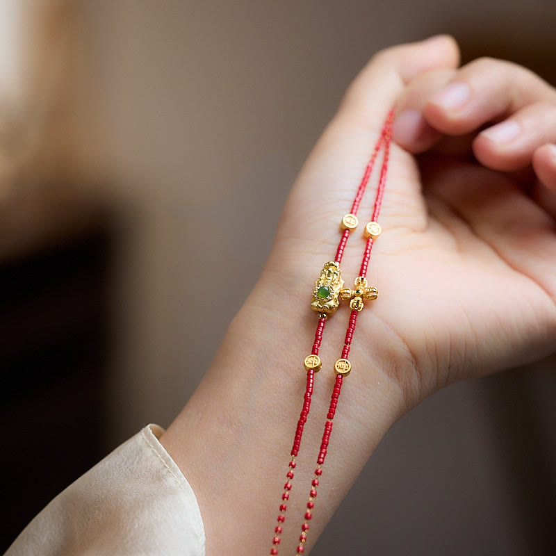 Buddha Stones 24k Gold Plated 925 Sterling Silver Liuli Glass Bead PiXiu Four Leaf Clover Joy And Happiness Wealth Bracelet - image 11