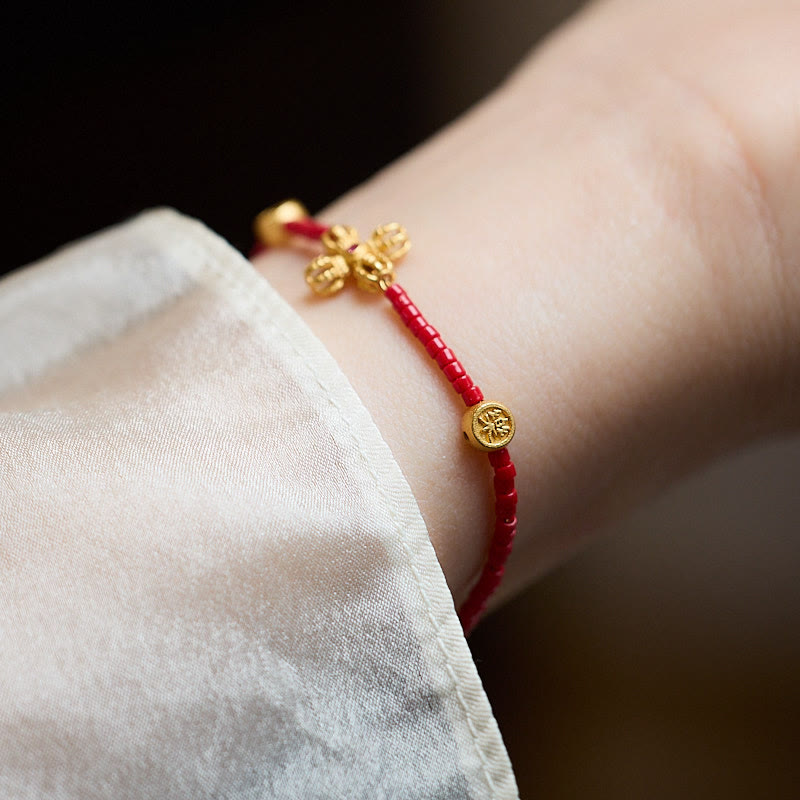 Buddha Stones 24k Gold Plated 925 Sterling Silver Liuli Glass Bead PiXiu Four Leaf Clover Joy And Happiness Wealth Bracelet - image 2