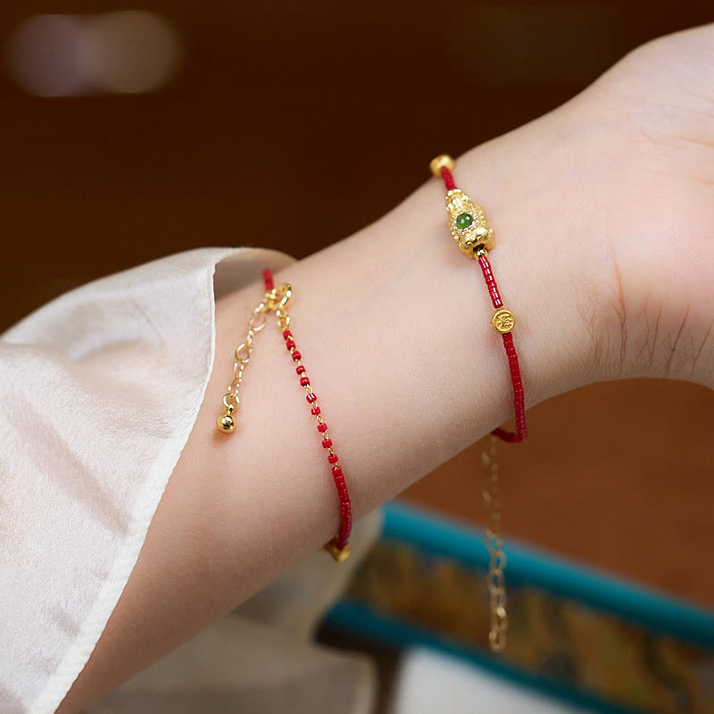 Buddha Stones 24k Gold Plated 925 Sterling Silver Liuli Glass Bead PiXiu Four Leaf Clover Joy And Happiness Wealth Bracelet - image 12