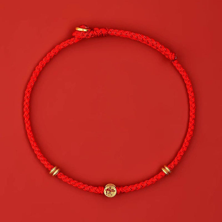 Buddha Stones Handmade Braided Red String 925 Sterling Silver Fu Character Luck Bracelet - image 2